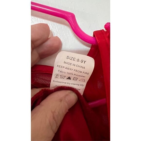 Girls Lace Long Sleeves Scoop Neck Belted Pullover Long Maxi Dress Red Sz 8-9Y - Picture 10 of 10